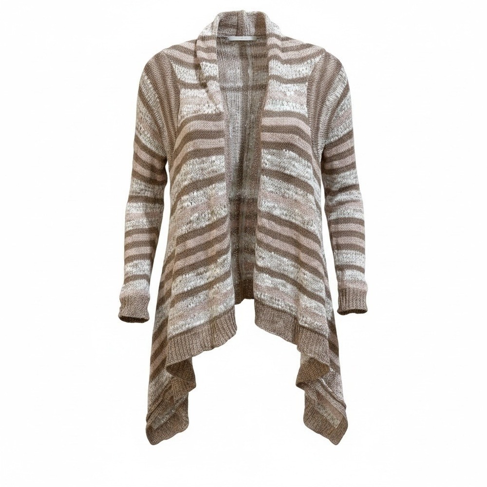 Charlotte Russe Cardigan Women Large Tan Striped Excellent Draped Open Front